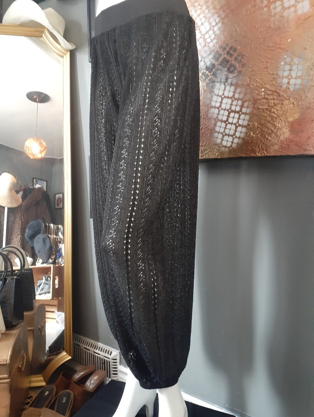 Zara Nwt Black Knit Lace Effect Baloon Cropped Pants - Picture 9 of 16